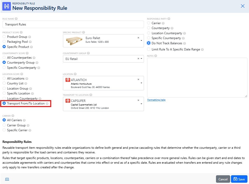 PackControl Transport Responsibility Rules